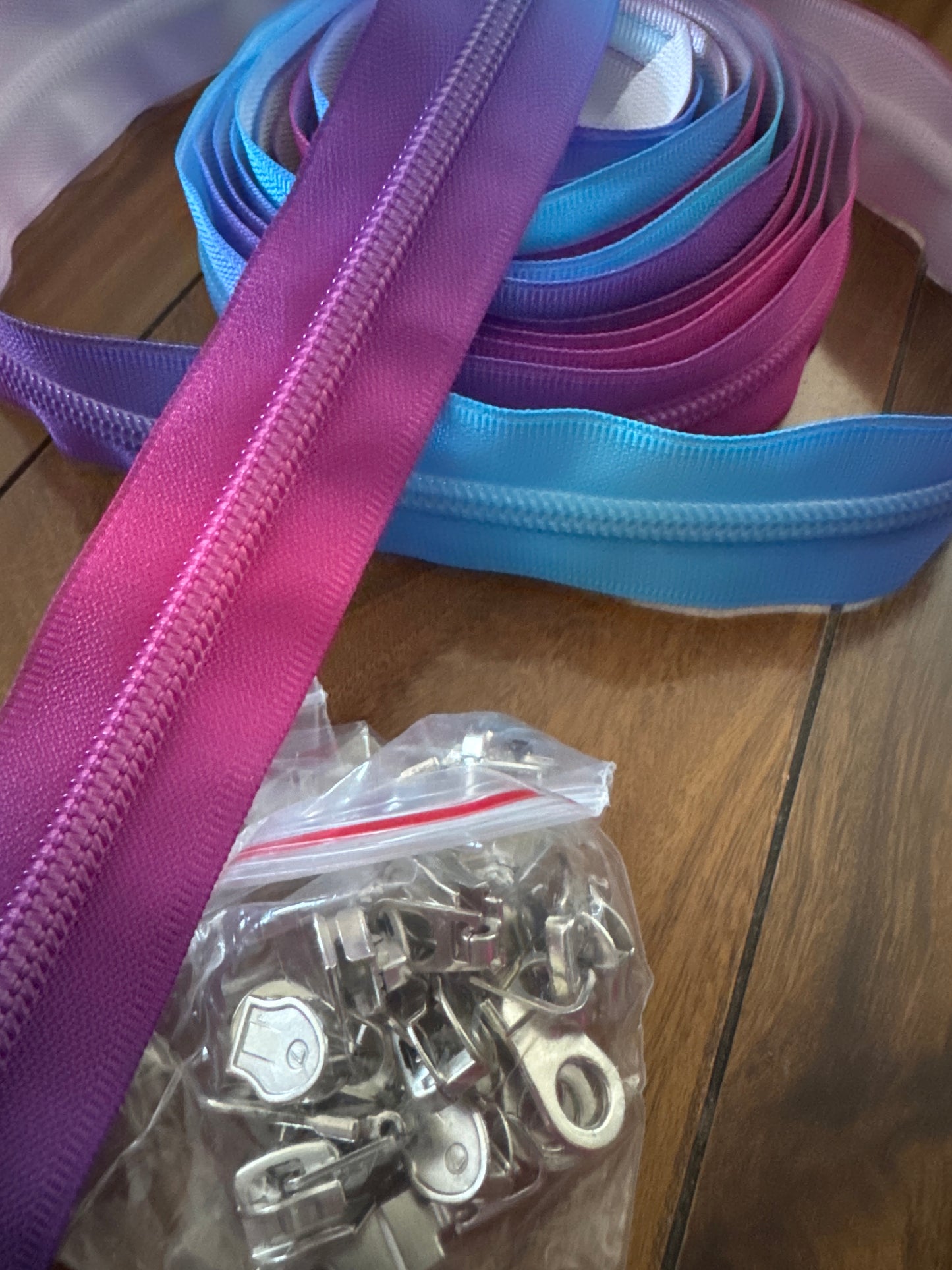 11 Yards of Blue Pink Purple Ombre Nylon Zipper Tape with Pulls