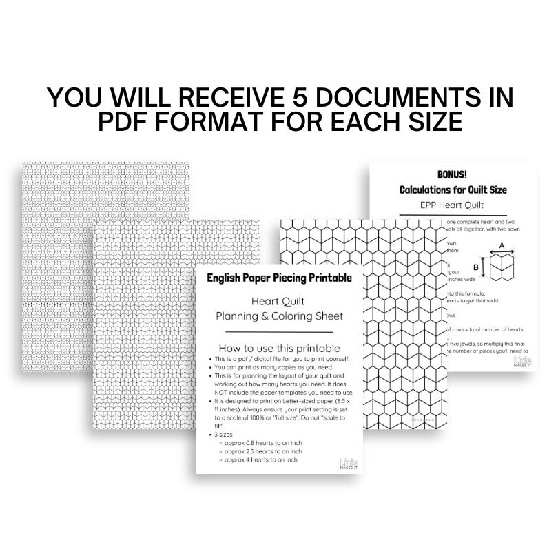 EPP Heart Quilt Planning & Coloring Sheet (Digital Download in US Letter and A4 sizes)