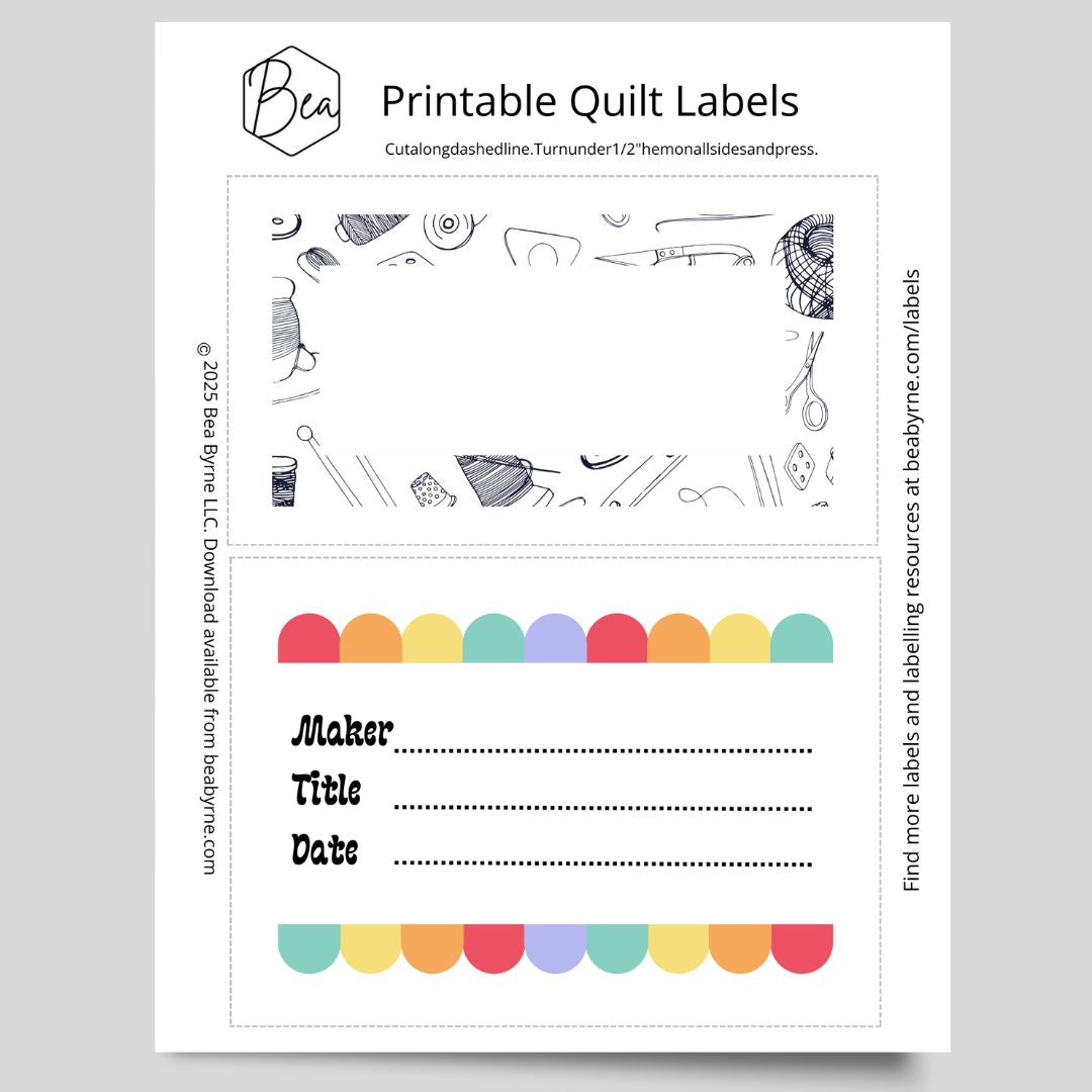Quilt Labels by Bea, in Rainbow Facet Design - Pack of 6