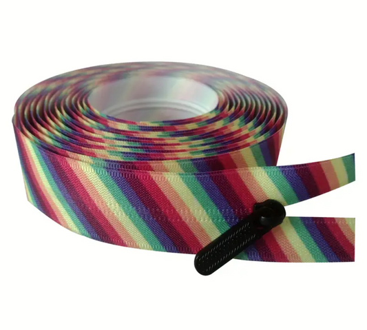 11 Yards of Rainbow Stripe Nylon Zipper Tape with Pulls