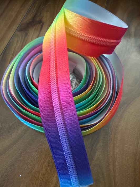 11 Yards of Rainbow Ombré Nylon Zipper Tape with Pulls